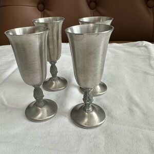 Vintage Pewter Cordial or Shot Glasses Set of 4 with Acorn Decorative Stems